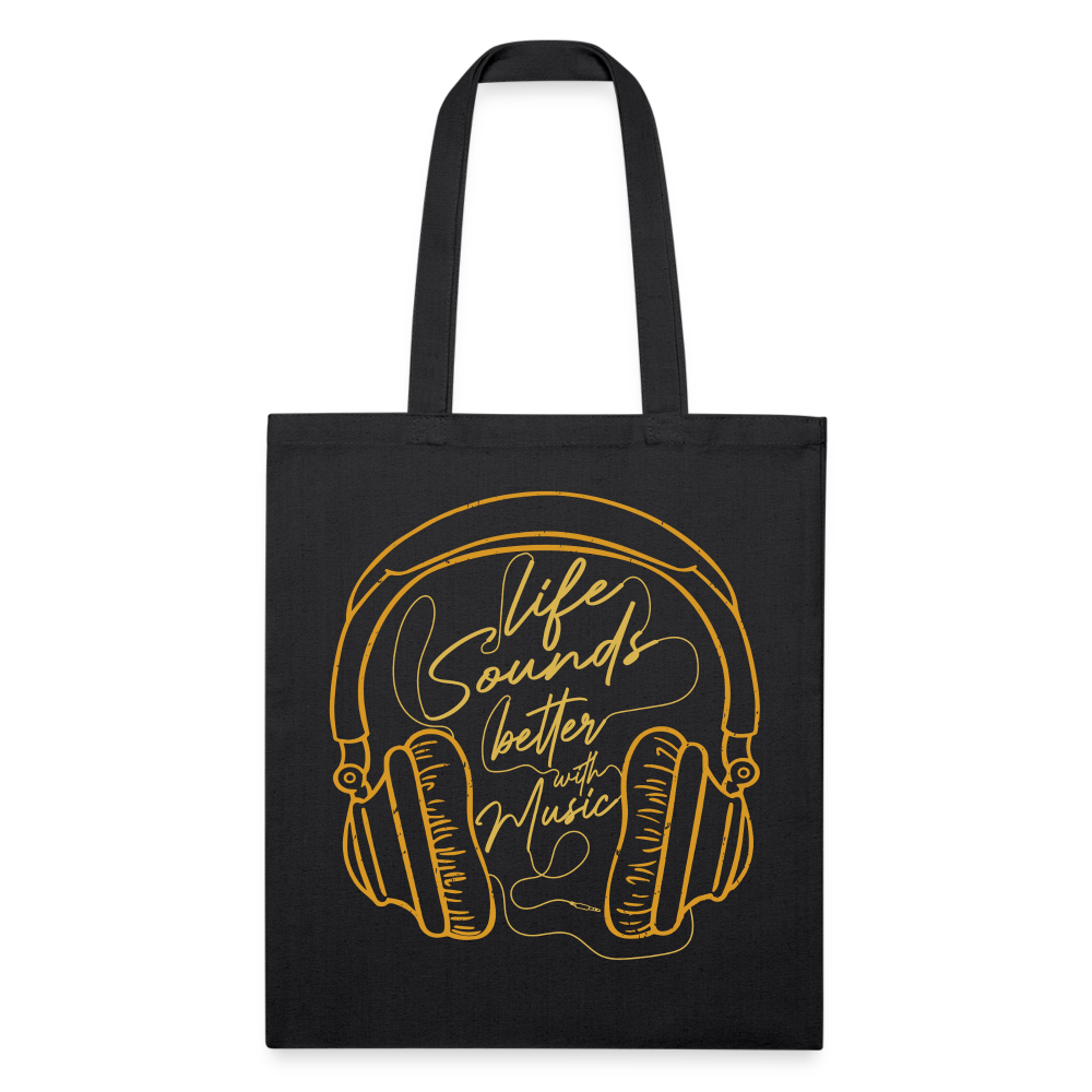 Life Sounds Better With Music Recycled Tote Bag - black